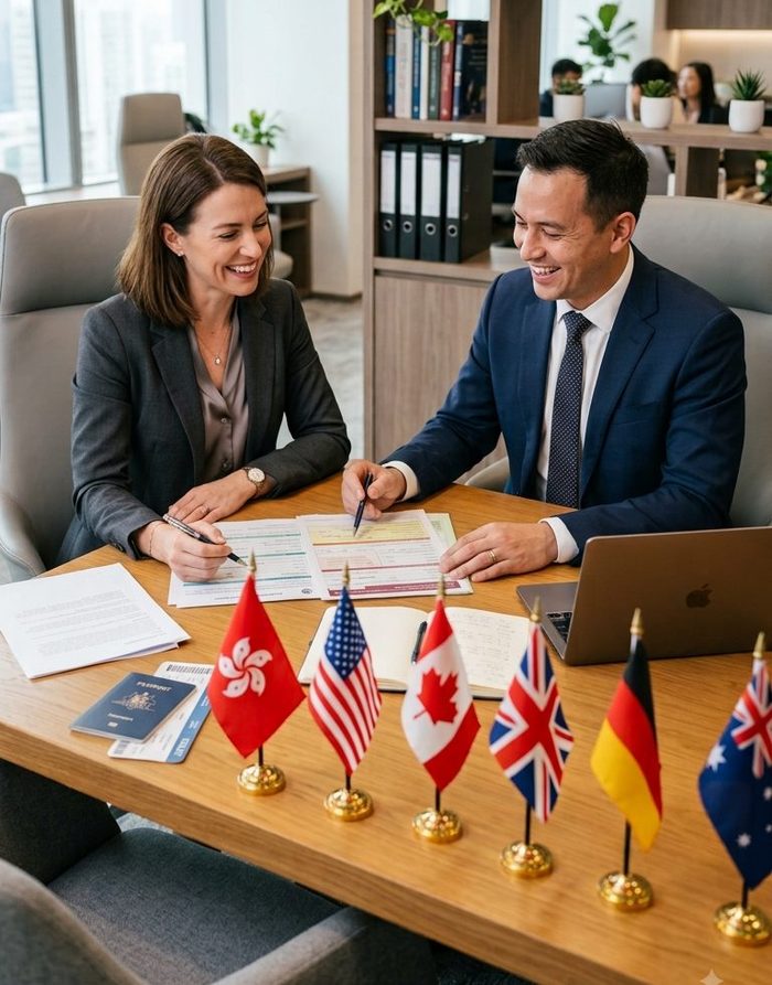 Immigration consultant holding a visa document